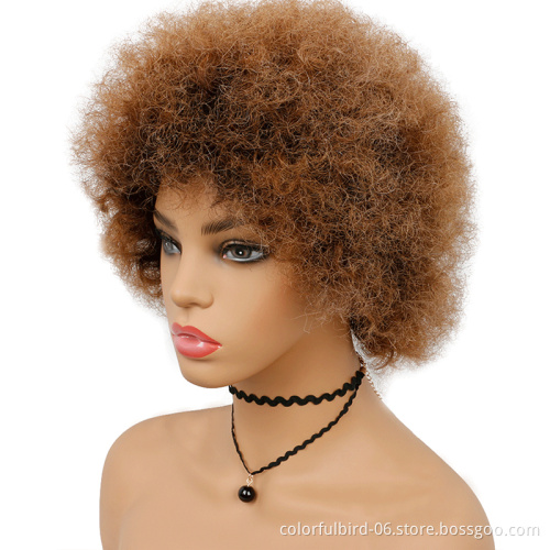 1b/30 Glueless None Lace 100% Human Kinky Hair Wig Remy Virin Short Wigs For Women Ombre Brown Colored Afro Curly Wig